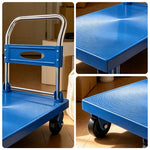 GROVIA Folding Platform Hand Truck Reinforced Steel Frame Heavy Duty Foldable Trolley for Warehouse Office Home Moving Use - Blue