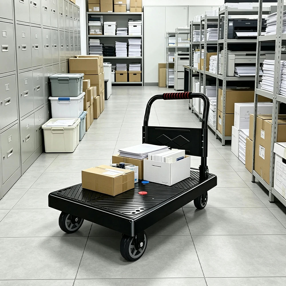 GROVIA Folding Hand Truck with Reinforced Steel Platform Durable Quiet Wheels Portable Cart for Parcel Warehouse Home Use - Black