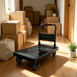 GROVIA Folding Hand Truck with Reinforced Steel Platform Durable Quiet Wheels Portable Cart for Parcel Warehouse Home Use - Black