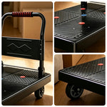 GROVIA Folding Hand Truck with Reinforced Steel Platform Durable Quiet Wheels Portable Cart for Parcel Warehouse Home Use - Black