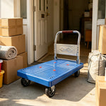 GROVIA Folding Hand Truck with Reinforced Steel Platform Durable Quiet Wheels Portable Cart for Parcel Warehouse Home Use - Blue