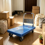 GROVIA Folding Hand Truck with Reinforced Steel Platform Durable Quiet Wheels Portable Cart for Parcel Warehouse Home Use - Blue