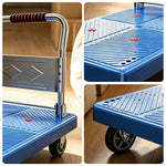 GROVIA Folding Hand Truck with Reinforced Steel Platform Durable Quiet Wheels Portable Cart for Parcel Warehouse Home Use - Blue