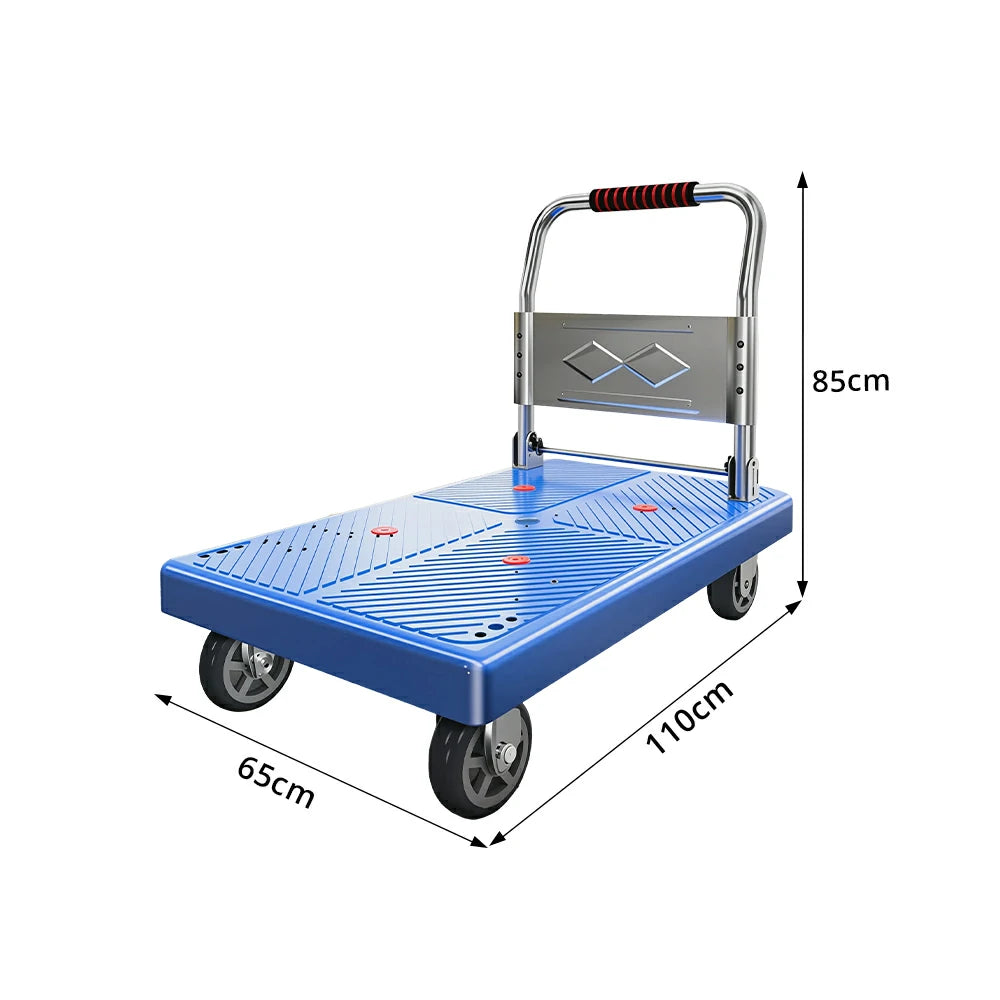 GROVIA Folding Hand Truck with Reinforced Steel Platform Durable Quiet Wheels Portable Cart for Parcel Warehouse Home Use - Blue