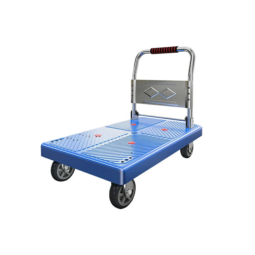 GROVIA Folding Hand Truck with Reinforced Steel Platform Durable Quiet Wheels Portable Cart for Parcel Warehouse Home Use - Blue
