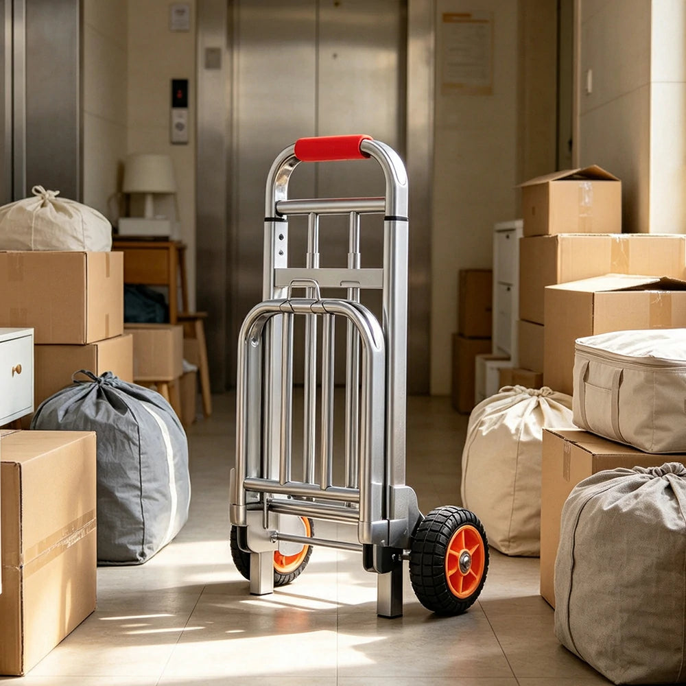 GROVIA Folding Hand Trolley 40mm Reinforced Frame Adjustable Handle Quiet Wheels for Shopping Parcel Home Moving Use