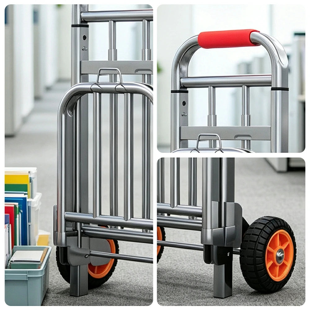 GROVIA Folding Hand Trolley 40mm Reinforced Frame Adjustable Handle Quiet Wheels for Shopping Parcel Home Moving Use