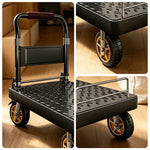 GROVIA Folding Platform Trolley Reinforced Steel Deck Removable Side Rails Dual Bearing Casters for Warehouse Moving Use - Black