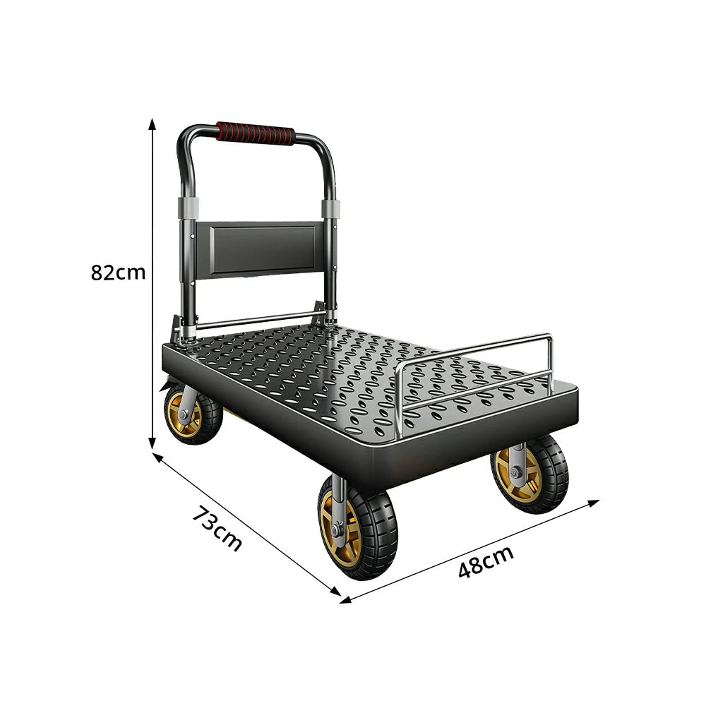 GROVIA Folding Platform Trolley Reinforced Steel Deck Removable Side Rails Dual Bearing Casters for Warehouse Moving Use - Black
