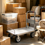 GROVIA Folding Platform Trolley Reinforced Steel Deck Removable Side Rails Dual Bearing Casters for Warehouse Moving Use - Silver
