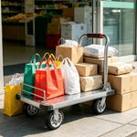 GROVIA Folding Platform Trolley Reinforced Steel Deck Removable Side Rails Dual Bearing Casters for Warehouse Moving Use - Silver