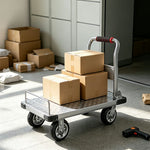 GROVIA Folding Platform Trolley Reinforced Steel Deck Removable Side Rails Dual Bearing Casters for Warehouse Moving Use - Silver