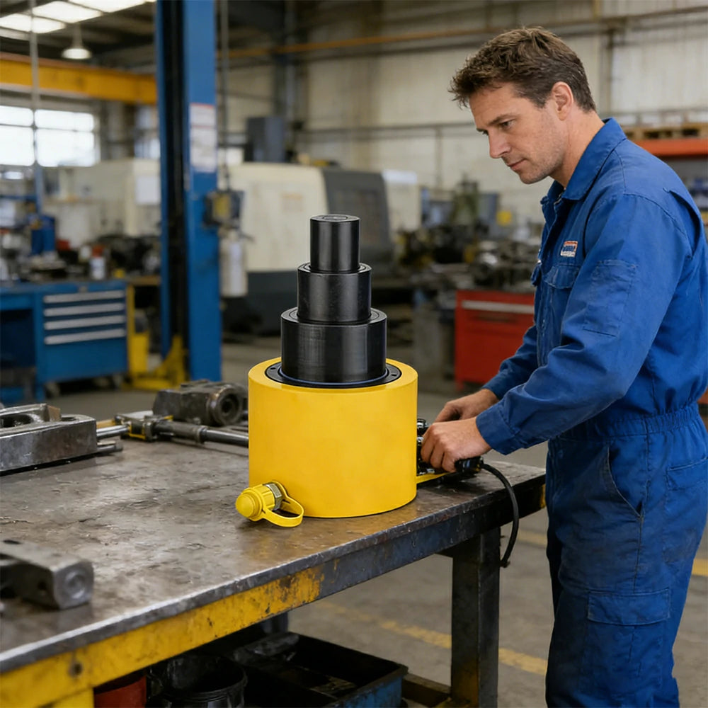 GROVIA 100T Multi Stage Hydraulic Jack 150mm Stroke Heavy Duty High Pressure Industrial Lifting Equipment Use - Yellow