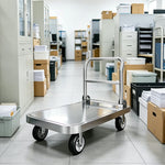 GROVIA Stainless Steel Platform Trolley Folding Handle Reinforced Square Tube Frame Durable Wheels for Warehouse Office Home Use