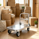 GROVIA Stainless Steel Platform Trolley Folding Handle Reinforced Square Tube Frame Durable Wheels for Warehouse Office Home Use