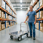 GROVIA Stainless Steel Platform Trolley Folding Handle Reinforced Square Tube Frame Durable Wheels for Warehouse Office Home Use