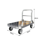 GROVIA Stainless Steel Platform Trolley Folding Handle Reinforced Square Tube Frame Durable Wheels for Warehouse Office Home Use