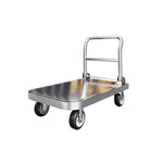 GROVIA Stainless Steel Platform Trolley Folding Handle Reinforced Square Tube Frame Durable Wheels for Warehouse Office Home Use