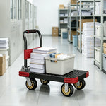 GROVIA Heavy Duty Steel Platform Trolley Reinforced Frame Patterned Steel Deck Folding Handle 73/90cm for Warehouse Construction Use