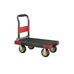 GROVIA Heavy Duty Steel Platform Trolley Reinforced Frame Patterned Steel Deck Folding Handle 73/90cm for Warehouse Construction Use