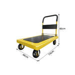 GROVIA Heavy Duty Steel Platform Trolley Thickened Steel Plate Reinforced Cross Beam Folding Handle 73/90cm for Warehouse Factory Use - Yellow
