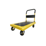 GROVIA Heavy Duty Steel Platform Trolley Thickened Steel Plate Reinforced Cross Beam Folding Handle 73/90cm for Warehouse Factory Use - Yellow