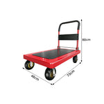 GROVIA Heavy Duty Steel Platform Trolley Thickened Steel Plate Reinforced Cross Beam Folding Handle 73/90cm for Warehouse Factory Use - Red