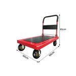 GROVIA Heavy Duty Steel Platform Trolley Thickened Steel Plate Reinforced Cross Beam Folding Handle 73/90cm for Warehouse Factory Use - Red