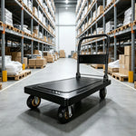 GROVIA Heavy Duty Steel Platform Trolley Thickened Steel Plate Reinforced Cross Beam Folding Handle 73/90cm for Warehouse Factory Use - Black