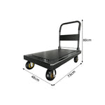 GROVIA Heavy Duty Steel Platform Trolley Thickened Steel Plate Reinforced Cross Beam Folding Handle 73/90cm for Warehouse Factory Use - Black