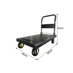GROVIA Heavy Duty Steel Platform Trolley Thickened Steel Plate Reinforced Cross Beam Folding Handle 73/90cm for Warehouse Factory Use - Black