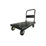 GROVIA Heavy Duty Steel Platform Trolley Thickened Steel Plate Reinforced Cross Beam Folding Handle 73/90cm for Warehouse Factory Use - Black