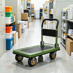 GROVIA Folding Platform Trolley Reinforced Steel Panel Heavy Duty Quiet Wheels Quick Fold Cart 72/90cm for Warehouse Home Use - Green