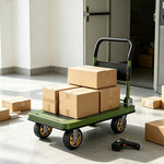 GROVIA Folding Platform Trolley Reinforced Steel Panel Heavy Duty Quiet Wheels Quick Fold Cart 72/90cm for Warehouse Home Use - Green