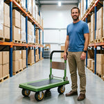 GROVIA Folding Platform Trolley Reinforced Steel Panel Heavy Duty Quiet Wheels Quick Fold Cart 72/90cm for Warehouse Home Use - Green