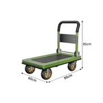 GROVIA Folding Platform Trolley Reinforced Steel Panel Heavy Duty Quiet Wheels Quick Fold Cart 72/90cm for Warehouse Home Use - Green