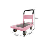GROVIA Folding Platform Trolley Reinforced Steel Panel Heavy Duty Quiet Wheels Quick Fold Cart 72/90cm for Warehouse Home Use - Pink