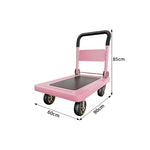 GROVIA Folding Platform Trolley Reinforced Steel Panel Heavy Duty Quiet Wheels Quick Fold Cart 72/90cm for Warehouse Home Use - Pink