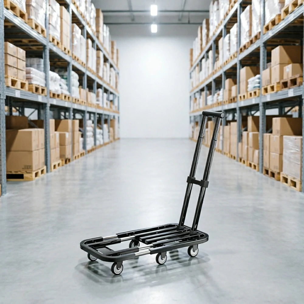 GROVIA Heavy Duty Platform Trolley Adjustable Folding Hand Truck Six Wheel Cart for Warehouse Moving Office Storage and Transport