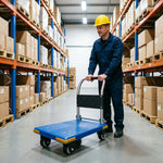 GROVIA Folding Platform Cart Heavy Duty Steel Handle Trolley with Anti Slip PP Deck Shock Absorbing Wheels for Courier Warehouse and Home Moving - Blue