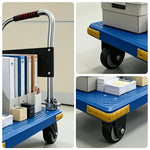 GROVIA Folding Platform Cart Heavy Duty Steel Handle Trolley with Anti Slip PP Deck Shock Absorbing Wheels for Courier Warehouse and Home Moving - Blue