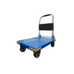 GROVIA Folding Platform Cart Heavy Duty Steel Handle Trolley with Anti Slip PP Deck Shock Absorbing Wheels for Courier Warehouse and Home Moving - Blue