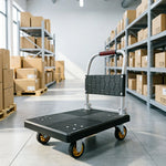 GROVIA Folding Platform Cart Heavy Duty Steel Handle Trolley with Anti Slip PP Deck Shock Absorbing Wheels for Courier Warehouse and Home Moving - Black