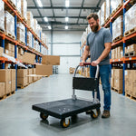 GROVIA Folding Platform Cart Heavy Duty Steel Handle Trolley with Anti Slip PP Deck Shock Absorbing Wheels for Courier Warehouse and Home Moving - Black