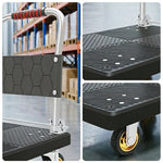 GROVIA Folding Platform Cart Heavy Duty Steel Handle Trolley with Anti Slip PP Deck Shock Absorbing Wheels for Courier Warehouse and Home Moving - Black