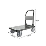 GROVIA Industrial Heavy Duty Steel Platform Trolley Folding Handle Dual Bearing Wheels for Warehouse Factory and Logistics Use - Black