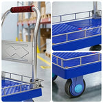 GROVIA Folding Platform Trolley with Guard Rails Reinforced Steel Deck Silent Wheels and Ergonomic Handle for Home Office and Warehouse Use - Blue