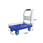 GROVIA Folding Platform Trolley with Guard Rails Reinforced Steel Deck Silent Wheels and Ergonomic Handle for Home Office and Warehouse Use - Blue