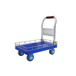 GROVIA Folding Platform Trolley with Guard Rails Reinforced Steel Deck Silent Wheels and Ergonomic Handle for Home Office and Warehouse Use - Blue