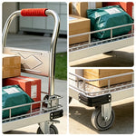 GROVIA Folding Platform Trolley with Guard Rails Reinforced Steel Deck Silent Wheels and Ergonomic Handle for Home Office and Warehouse Use - Silver